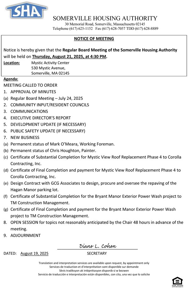 board meeting notice for August 21, 2025